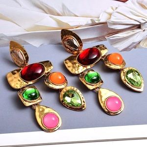Vintage Metal Colorful Stone Earrings